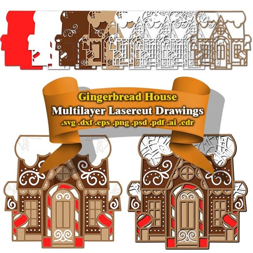 Christmas Gingerbread House SVG Multilayer Laser Cut Glowforge 3D Holiday Village Pattern - Etsy