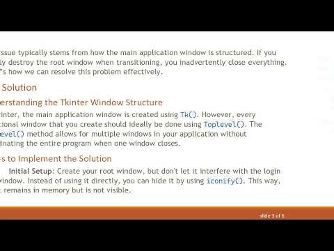 Solve Your Tkinter GUI Issue: Destroy One Window and Open Another for Seamless User Experience