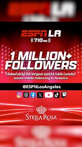 1.1K views · 12 reactions | Thank YOU for making ESPN LA the first sports radio station in the country with ONE MILLION+ total social media followers! Visit ESPNLA.com to enter our special giveaway! Stella Rosa | ESPN Los Angeles | Facebook