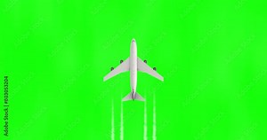 Airplane flight. Aircraft view from above, isolated on a green screen, seamless loop