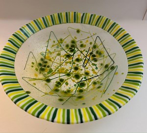 Spring Colors Handmade Fused Glass Bowl-green,yellow,white Trim With Artistic Center Design. - Etsy