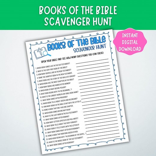 Books of the Bible Scavenger Hunt Game, Bible Game for Teens & Kids, Bible Trivia, Printable Sunday School Game, Youth Group Game, Quiz Game - Etsy
