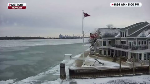 Watch: Ice clogs surface of Detroit River