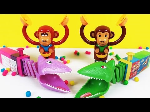 Play With Chomping Mouth Dinosaur & Wacky Monkey Candy Dispenser | Fun Play Time Video For Children