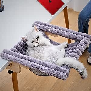 Cat Desk Bed - Cat Desk Perch, Sturdy & Secure Feline Hammock Desk for Large Pets, No-Drill Attachment, Heavy-Duty, Holds Up to 40 lbs, Perfect as a Desktop Bed