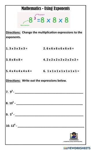 Exponents worksheet for 5-7