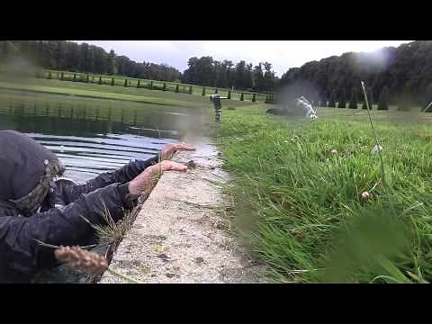 Swimming fully clothed in the pond