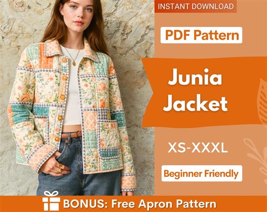 Jacket Sewing Pattern | Quilted Jacket Pattern | Sewing Patterns Women | Sewing Pattern Patchwork Jacket | Button up Jacket With Collar - Etsy UK