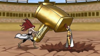 代表人类阵营的琦玉轻轻一手就接住雷神索尔最强一击