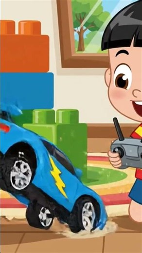 a boy playing with remote control car 2d animation video 📸