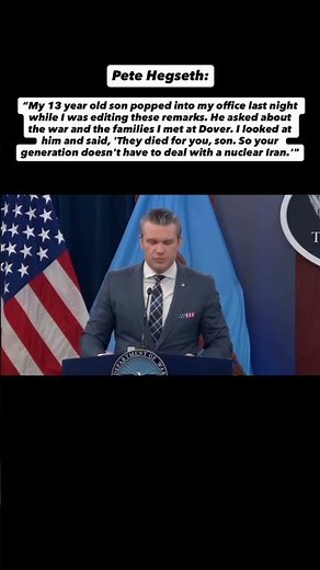 Hegseth shares a personal exchange with his 13-year-old son while discussing the Iran conflict.