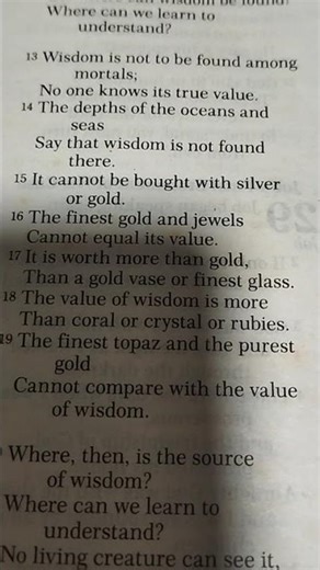 THE BOOK OF JOB: CHAPTER 28 VERSES 1 TO 28; IN PRAISE OF WISDOM #highlights #bible #2026