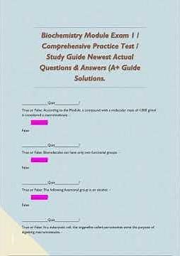 Biochemistry Module Exam 1 Comprehensive Practice Test Study Guide Newest Actual Questions Answer