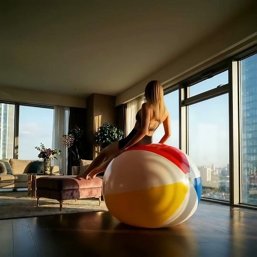 A beautiful start into the day on the XXL beach ball. #inflatable #beachball #bouncing #4k #shorts