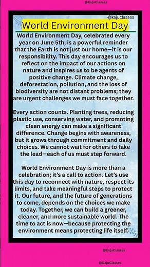 Essay on World Environment Day in English 💚✨@KajuClasses