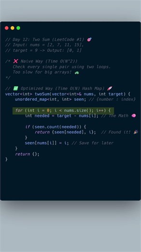 How to Solve LeetCode #1 (The Right Way) 🤯 Day 12 #shorts #cpp #100daysofcode #coding #programming