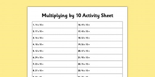 Year 3 Multiplying by 10 Worksheet