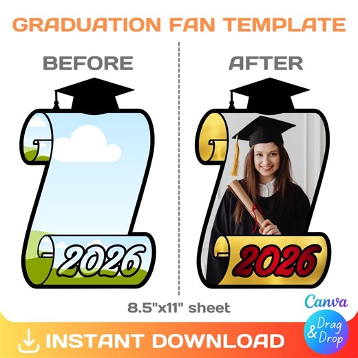 Graduation Fan Template, Editable Design, Custom, Photo Fan Paddle, Arch Shape, Canva, Drag & Drop, Printable, Instant Download - Etsy