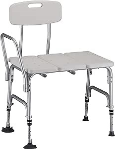 NOVA Medical Products Heavy Duty Tub Transfer Bench for Bath or Shower with 500 lb. Weight Capacity, Backrest is Removable and Reversible, White