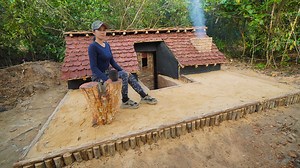 Building Complete Underground Survival Bushcraft Shelter with Wooden roof , Clay Fireplace, wildlife | Bushcraft Skills