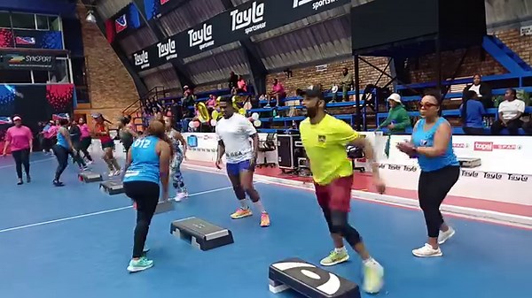 Day four of the SA National Defence Force Group Exercise Aerobics championships in Cape Town Military Base sports club. The white team represents both Limpopo and the province of KwaZulu-Natal, the pink team represents Western Cape, Free State is represented by the Orange team, North West is represented by the navy blue team, Northern Cape is black and red and the Gauteng province is represented by the blue team. Stamina and endurance in SA National Defence Force is a necessity. Thando Ramasimon