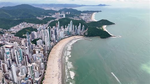 Aerial View of Balneario Camboriu City Coast With Tall Buildings in Front of the Beach