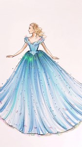 Famous Gown Series: When the clock strikes 12 💙 #illustration #copicmarkers #illustrationartists #fashionillustration #asmr #princesses #cinderella | Holly Nichols Illustration