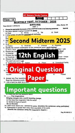 12th English Second Midterm Original Question Paper 2025