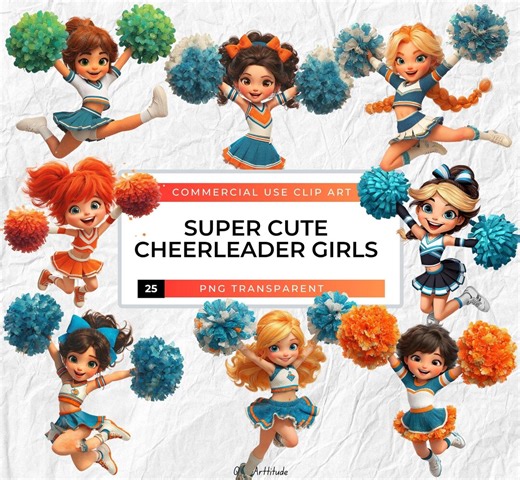 Cheerleader Girls Clipart Bundle, Girl PNG Clip Art Collection, Pep Rally PNG Illustrations, Graphics, Digital Download - Etsy