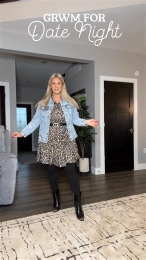 Cortney Spencer on Instagram: "Effortless date night outfit ✨ Black leggings layered with a leopard babydoll dress, cinched at the waist with a belt for that just-right shape!!! Toss on a denim jacket, step into black boots, and you’re ready for dinner, a movie, or a spontaneous late-night dessert run!!!! Confidence included!!!! 😍🖤🐆 Drop the word DATE in the comments if you’d like me to send you a 🔗 ❤️ we are having a huge half off sale you don’t want to miss! #datenightlook #everydaystyle #