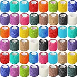 Treela 96 Pack Self Adhesive Bandage Wrap 2 Inch x 5 Yard Self Adherent Cohesive Bandages Elastic Athletic Sports Tape Breathable Wound Tape for Stretch Athletic Wrist Ankle(Multiple Colors)