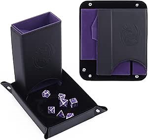 DND Dice Tower and Tray Set with Non-Scratch Felt Lined Rolling and Velvet Surface - Folding Auto Dice Roller Dice Rolling Tower for RPG Board and Table Games