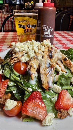 1.7K views · 26 reactions | Get ready for a mouthwatering experience with some delicious options:  Soup: Sausage White Bean  Appetizer: Fried Mushrooms 索 Sandwich: Turkey Sandwich 綾 Entrée: Strawberry Chicken Walnut Salad or spicy Jambalaya  Dessert: Irresistible Homemade Apple Crisp Perfect for a cozy date night or a fun outing with friends! ❤️️ Don’t miss out! #FoodieDelight #DateNight #Yum | Big Guys BBQ Roadhouse | Facebook