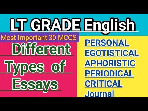 Types of Essays Important MCQs | Essay Writing in English | kind of essays LT Grade Exams