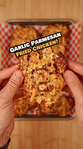 I’m Starting To Regret This… I made the mistake of giving my kids a tablet so I could “buy myself an hour” to make dinner… and now all I get are food requests. This time the request was “make it saucy Dad” so I made crispy double fried chicken coated in a spicy garlic parmesan sauce that turned out ridiculously good. There are really only three keys to perfect fried chicken. Season your flour. Double fry the chicken. And don’t overcrowd the oil unless you want to ruin it. Crunchy crispy buttery