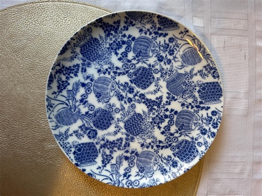 Vintage Blue and White Plate: Baskets and Floral Wall Hanging - Etsy