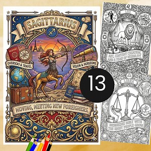 13 Zodiac Signs Coloring Book - Printable Astrology Pages - Digital Instant Download - Grayscale Coloring for Adults - Etsy