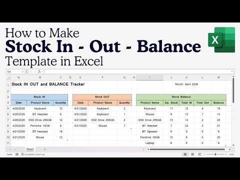 Stock In Out and Balance Tracker Template in Excel