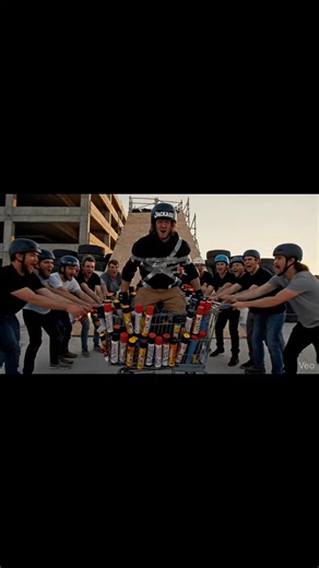 Jackass-inspired chaos explodes across rooftops and construction sites as a fully padded daredevil rockets through fireworks and smashes into human “bowling pins,” all in shaky, screaming, slow-mo madness 🤯🔥🎥💥😂 #jackass #stuntmadness #SlowMoCrash #AdrenalineRush #chaosenergy