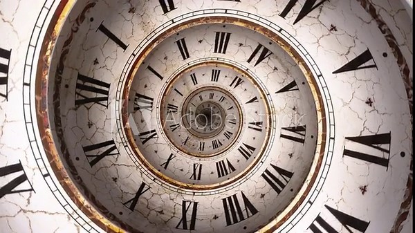 Vintage infinite spiral clock. Looping seamless 3d animation