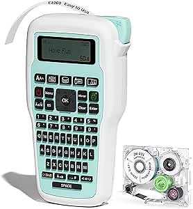 Label Maker Machine and Printer, E1000 Portable Handheld QWERTY Keyboard Labeler with 1 Pack JM-231 and AC Adapter, Label Maker for Organization Home Office School, Green