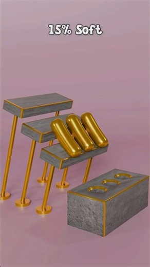 0% vs 100% Soft THREE Gold Cylinder 3D Soft Body Simulation