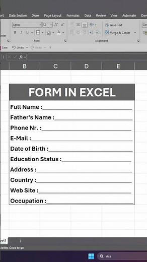 How to create form in Excel