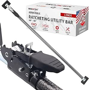 BoxerTool Ratcheting Utility Cargo Bar Adjustable 40”– 70” Non-Slip Swivel - Secure and Stable for Pickup Trucks, SUV, Van, Small Trailer, Cars – Storage Organizer - Truck Bed Divider - Ratcheting Bar