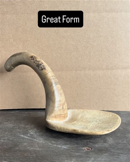 A great form to this piece of woodenware $165 shipped Maple. Handle shows some curly. Super dramatic dinosaur neck handle. Or snake like form. American. Early to mid 1800s. Found in Northern Pa. #antiquewoodenware #primitiveantiques | Matt Greig Antiques