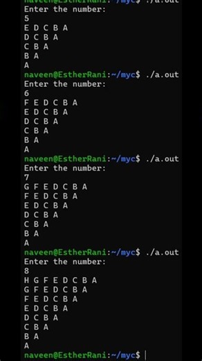 C Pattern Printing in C Language 🔥 Alphabet Reverse Triangle Pattern Program #shorts