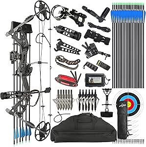 Compound Bow Kit, Hunting & Targeting, Limb Made in USA, Draw Weight 0-70 lbs Adjustable, Draw Length 9”-31",up to IBO 325FPS Speed, Package with Archery Hunting Accessories