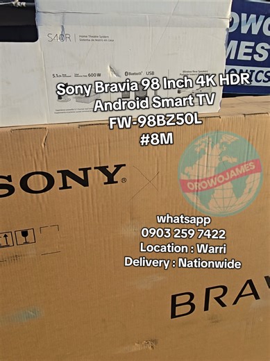 Sony Bravia 98 Inch 4K HDR Android LED TV FW-98BZ50L Key Features: Massive 98-Inch Display for immersive viewing in large spaces 4K Ultra HD Resolution (3840 x 2160) for sharp and detailed images HDR Support (High Dynamic Range) including HDR10 and HLG for enhanced contrast and color Android TV Platform with access to apps, Google Play, and built-in Chromecast Professional Mode for customized settings and optimized commercial use X1 4K HDR Processor for advanced image clarity, color, and contras