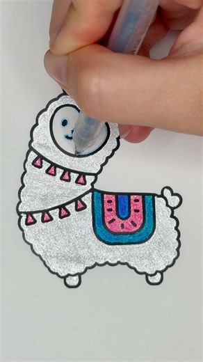 Is this a llama or an alpaca? 👀 🦙 #Coloring #satisfyingvideo #easycoloring #gelpens #GlitterPens #artsandcrafts | Berry Colorful