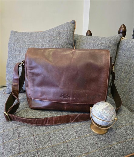 Vintage Brown Leather Messenger Bag | Large Crossbody Satchel | Laptop Bag